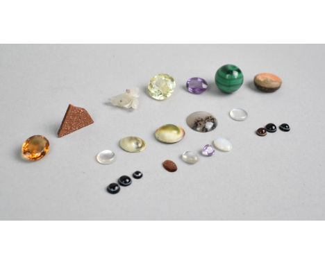 A Collection of Polished and Cut Stones to include Opal, Amethyst and Other Quartz, Moonstones, Banded Agate, Malachite, Gold