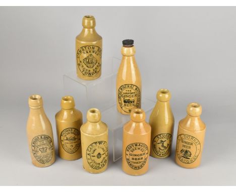 Eight Vintage Stoneware Ginger Beer Bottles to Comprise C.C. Dornat - Ilfracombe, Stubbs - Runcorn &amp; Northwich (AF), West