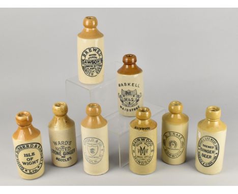 Eight Vintage Stoneware Ginger Beer Bottles to Comprise Gould, Hibberd &amp; Randall - Isle of Wight, Ward's - Beccles, Arnol