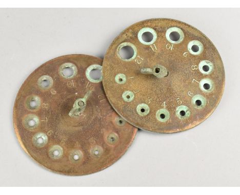 Two Vintage Patinated Gauges, Circular Form with Graduated Apertures, 12.5cms Diameter