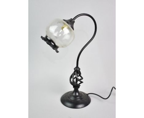 A Modern Wrought Iron Based Table Lamp with Glass Shade, 43cms High