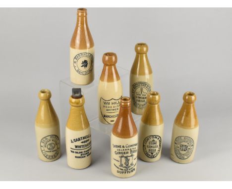 Eight Vintage Stoneware Ginger Beer Bottles to Comprise Geo. Hirst - Liversedge, Skene &amp; Company's - Dufftown, J. Cartmel