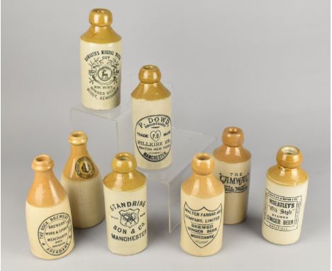 Eight Vintage Stoneware Ginger Beer Bottles to Comprise Howarth's Mineral Water Co. - Scout, Newchurch, P. Dowd - Manchester,