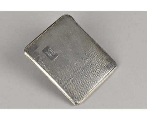 A George V Silver Cigarette Case with Engine Turned Decoration and Geometric Decoration to Opposing Corners, 7x8.4cms, 84.8gm