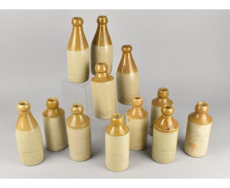 Twelve Vintage Stoneware Ginger Beer Bottles to Comprise The Oswestry Water Co., JNO.Hay - Manchester, J. Haslam &amp; Sons -