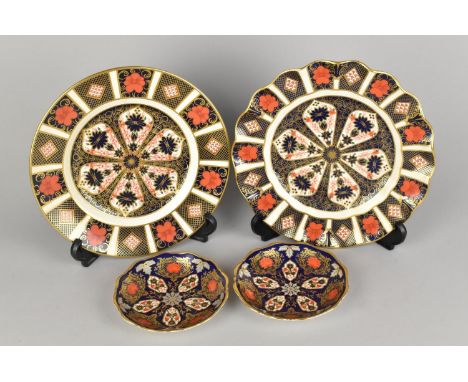 Two Royal Crown Derby Plates, Pattern No. 1128, 21.5cm Diameter Together with Two Hamilton Imari Dishes, 12cm Diameter