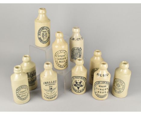 Ten Vintage Stoneware Ginger Beer Bottles to Comprise Globe Works - Salford, Milnes &amp; Son - Bradford, Birkenhead and Dist