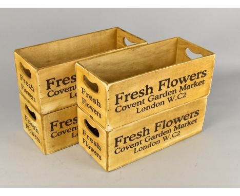 Four Planter Boxes Inscribed Fresh Flowers, Covent Garden, 28cms Wide