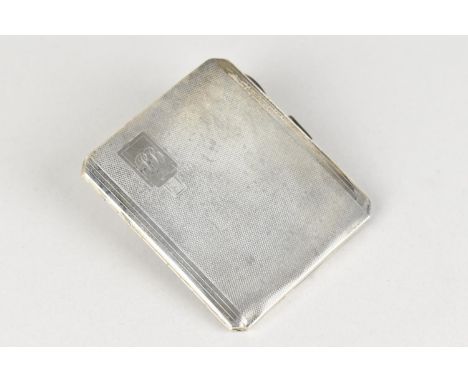 A George V Silver Cigarette Case, Octagonal From with Engine Turned Decoration, Rectangular Cartouche Monogrammed PB, Birming