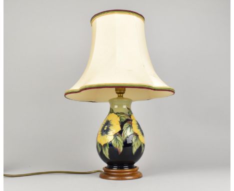 A Moorcroft Lamp, Golden Pansy Pattern, with Shade 45cm High Max