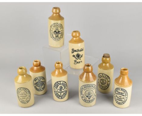 Eight Vintage Stoneware Ginger Beer Bottles to Comprise Geo. Hirst - Liversedge, Joseph Mustill - Liverpool, James Pritchard 