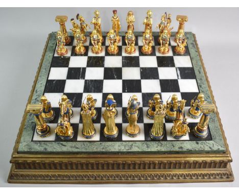 A Compton and Woodhouse 'The Golden Treasure of Tutankhamun' Chess Set with Cast Metal Pieces Modelled as Egyptian Figures Ho