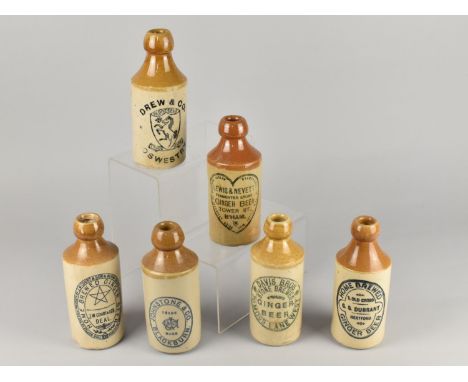 Six Vintage Stoneware Ginger Beer Bottles to Comprise Drew &amp; Co. - Oswestry, Lewis &amp; Nevett - Birmingham, G.S. Durran