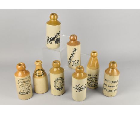 Eight Vintage Stoneware Ginger Beer Bottles to Comprise Two Whittaker's - Matlock Bath, Smith's - Cardiff, Rawlings, Idris, A
