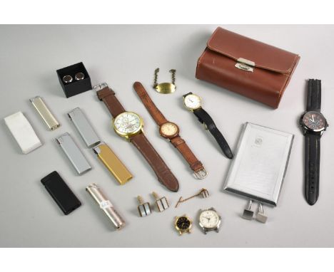 A Collection of Various Items to Include Vintage Leather Cased Shaving Set, Watches, Lighters, Cufflinks Etc
