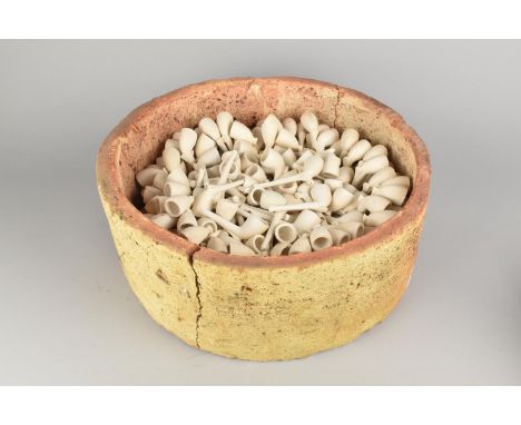 A Late 19th Century Factory Pipe Sagger Pot Containing Quantity of Clay Pipes, 58cms Diameter