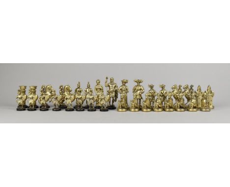 A Mid Century Italian Gilt Metal Chess Set, Complete