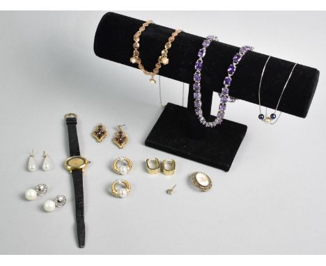 A Collection of Vintage Jewellery to comprise a Pair of Vintage Butler and Wilson Earrings in Gilt Metal with Central Faux Pe