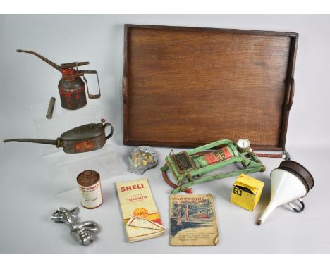 A Collection of Various Vintage Motoring Items to comprise Oil Cans, AA Badges, Mermaid Car Badge Etc