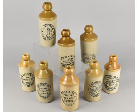 Eight Vintage Stoneware Ginger Beer Bottles to Comprise Howard, Ardwick, Howard's - Chorlton-on-Medlock, Fletcher &amp; Holt 