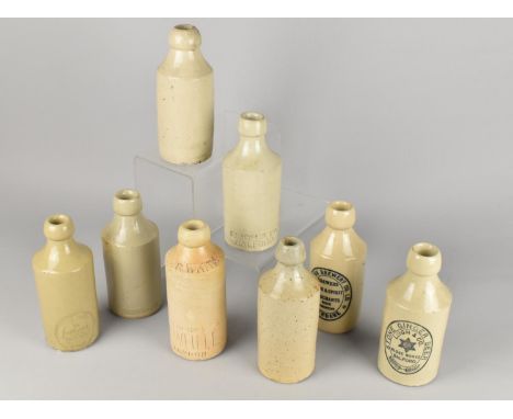 Eight Vintage Stoneware Ginger Beer Bottles to Comprise Leigh &amp; Co. - Salford, Globe Works - Salford, The Rock Brewery - 