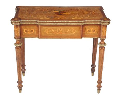 A French specimen inlaid and gilt metal mounted card table, second half 19th century, 76cm high, 46cm wide, 86cm deep