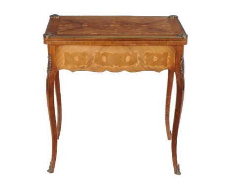 ϒA French kingwood, marquetry inlaid, and gilt metal mounted card table, first half 20th century, 77cm high, 73cm wide, 52cm 