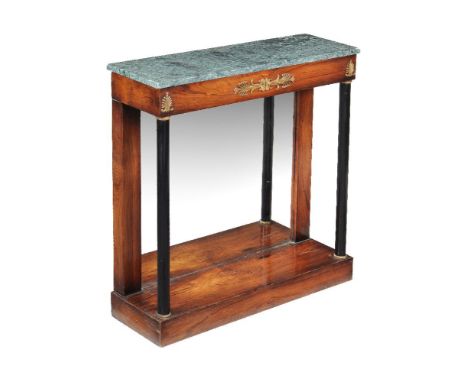 ϒ A Regency rosewood, ebonised, and gilt metal mounted console table, circa 1820, with a later green marble top, 87cm high, 8