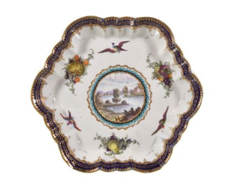 A Worcester 'Lord Henry Thynne' pattern teapot stand, circa 1780, paper label for H. Leonard Fuller Collection, 15cm wide