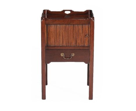 A George III mahogany night commode, circa 1780, with tambour front above a single drawer, 79cm high, 48cm wide, 45cm deep