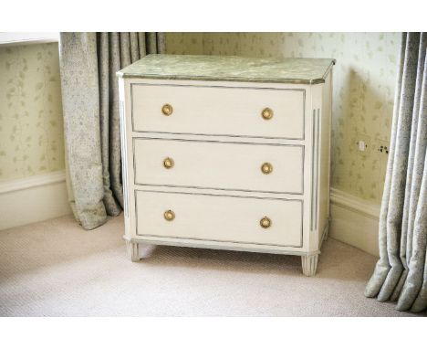 A grey painted and simulated marble commode, in Continental early 19th century style, late 20th century, 78cm high, 80cm wide