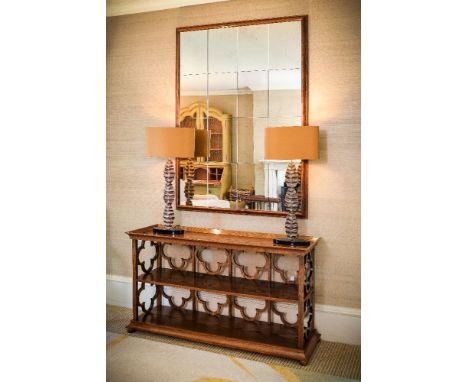A pair of silvered composition table lamps, of recent manufacture, by Porta Romana, in the form of three stacked chestnut lea