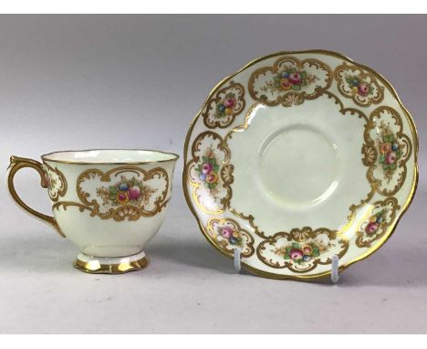 ROYAL ALBERT TEA SERVICE, decorated with floral panels and gilt border, comprising ten cups, twelve saucers, twelve side plat