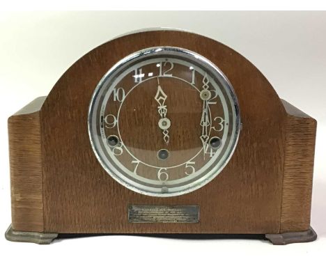 OAK MANTEL CLOCK, AND OTHER ITEMS including vases and commemorative china