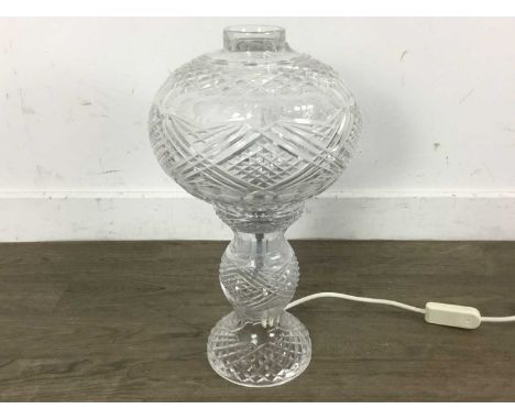 IRISH CRYSTAL TABLE LAMP, with mushroom shaped shade 40cm high