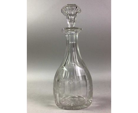 GROUP OF GLASSWARE, AND OTHER ITEMS including decanters, as well as a chinoiserie box and a mantel clock 