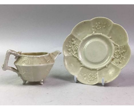 BELLEEK TEA SERVICE, SPIDER PATTERN comprising a tray, two saucers, two cups, jug and bowlLot is in good condition, some smal