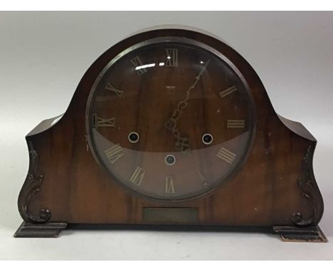 SMITHS WALNUT MANTEL CLOCK, with presentation plaque34cm wide