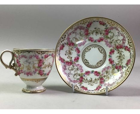 VICTORIAN COPELAND TEA SERVICE, LATE 19TH CENTURY  decorated with garlands of pink roses, comprising eight cups, nine saucers
