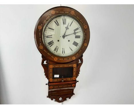 VICTORIAN INLAID WALNUT WALL CLOCK, the circular dial with Roman numerals83cm high