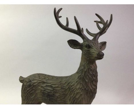 MODEL OF A STAG, AND OTHER ANIMAL FIGURES including a chimpanzee tea light holder and a fox in a glass dome