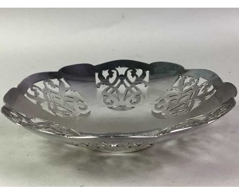 COLLECTION OF SILVER PLATE, including a comport, crumb dish, also flatware, a Swarovski model and a small collection of coins
