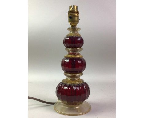 MURANO GLASS TABLE LAMP, ALONG WITH OTHER ITEMS  includng table lamps, an eastern lantern, three picture frames and a carving