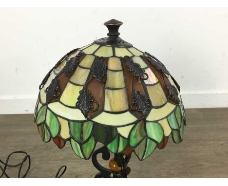 TIFFANY STYLE TABLE LAMP, with leaded glass shade