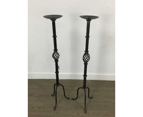 PAIR OF FLOOR STANDING CANDLE HOLDERS, LATE 20TH CENTURY each on tripod supports88.2cm highQty: 2