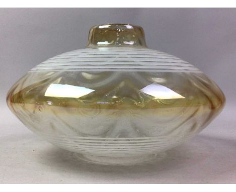 GLASS LIGHT SHADE, ALONG WITH A GLASS VASE  the shade of squat cicular form, the millifiori vase with twin hadlesshade 30cm d