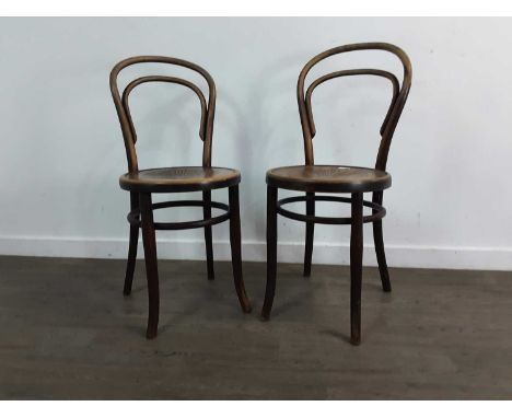 PAIR OF BENTWOOD CAFE CHAIRS, ALONG WITH A CLOAK TREE the chairs with moulded decoration to seatQty: 3