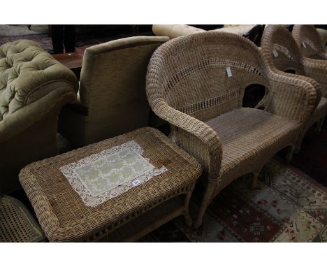 Conservatory wicker furniture to include a sofa two armchairs and a table 