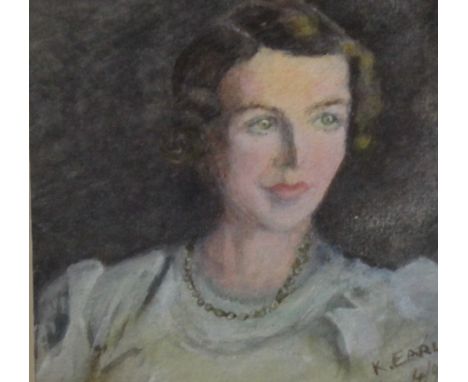 K...Earl (20th Century)Head and shoulders portrait of a young womanWatercolourSigned10cm x 9.5cm