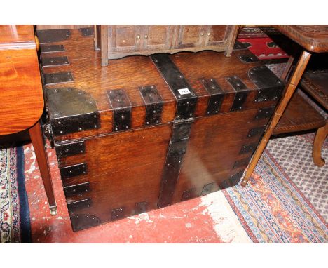 An oak iron bound trunk 74cm wide 